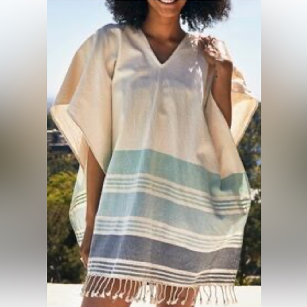 Tribe alive Striped Poncho with Fringe. Made India . One size